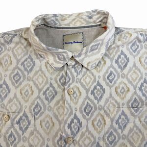 Tommy Bahama Hawaiian Shirt XXL Silk Tropical Ikat Geometric AOP Camp Button Up